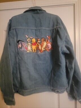 Vintage Disney Blue Denim Jean Jacket with Winnie the Pooh Character Embroidery